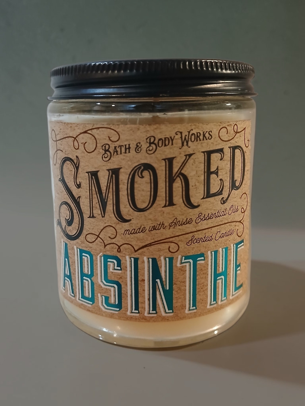 Bath & Body Works Smoked Absinthe Candle - Cream & Teal Label